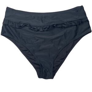 Ruffle High Waist Swim Bottoms Black Womens Size XL